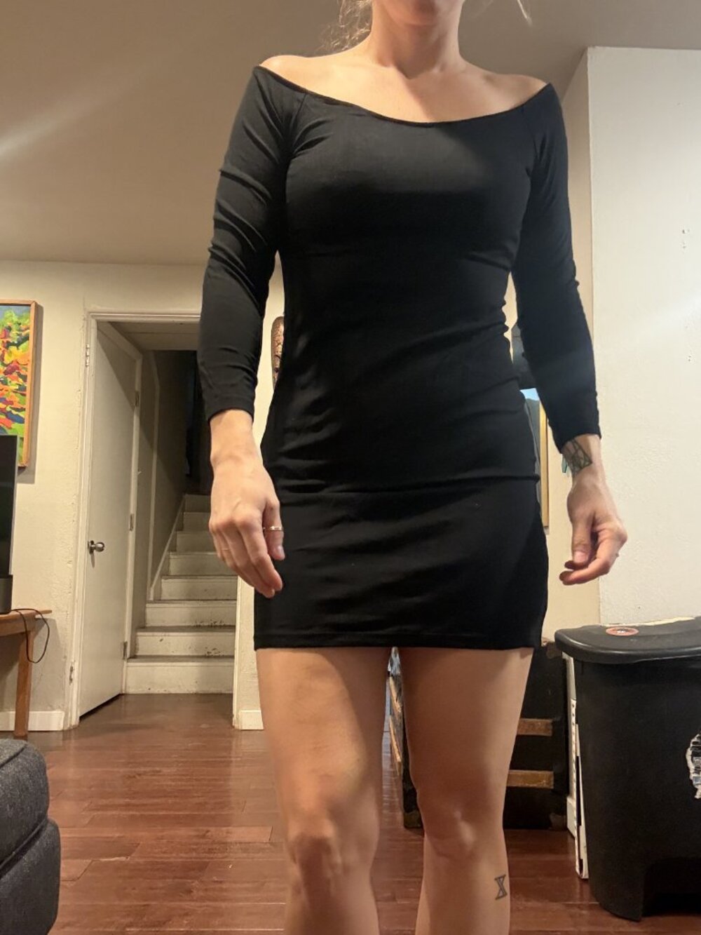 Black Stretchy Wide Neck H&M Dress